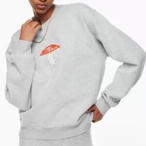 Aritzia TNA Cozy Fleece Sweatshirt Small Gray Mushroom Crewneck Granola Earthy